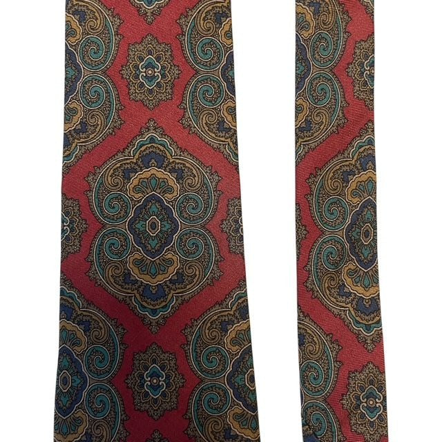 VTG Rohde Royce Paisley Silk Tie – 100% Italian Silk – Burgundy Blue Gold – 54" x 3.5" – Made in USA