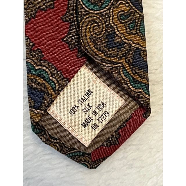 VTG Rohde Royce Paisley Silk Tie – 100% Italian Silk – Burgundy Blue Gold – 54" x 3.5" – Made in USA