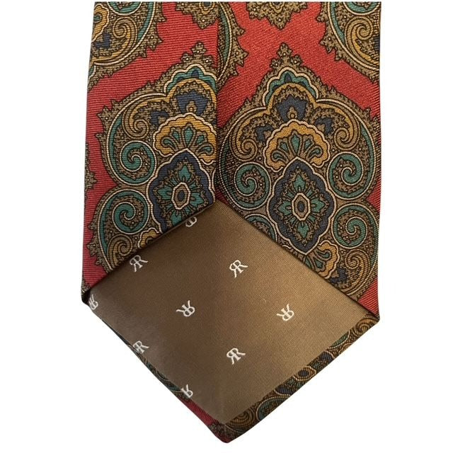 VTG Rohde Royce Paisley Silk Tie – 100% Italian Silk – Burgundy Blue Gold – 54" x 3.5" – Made in USA