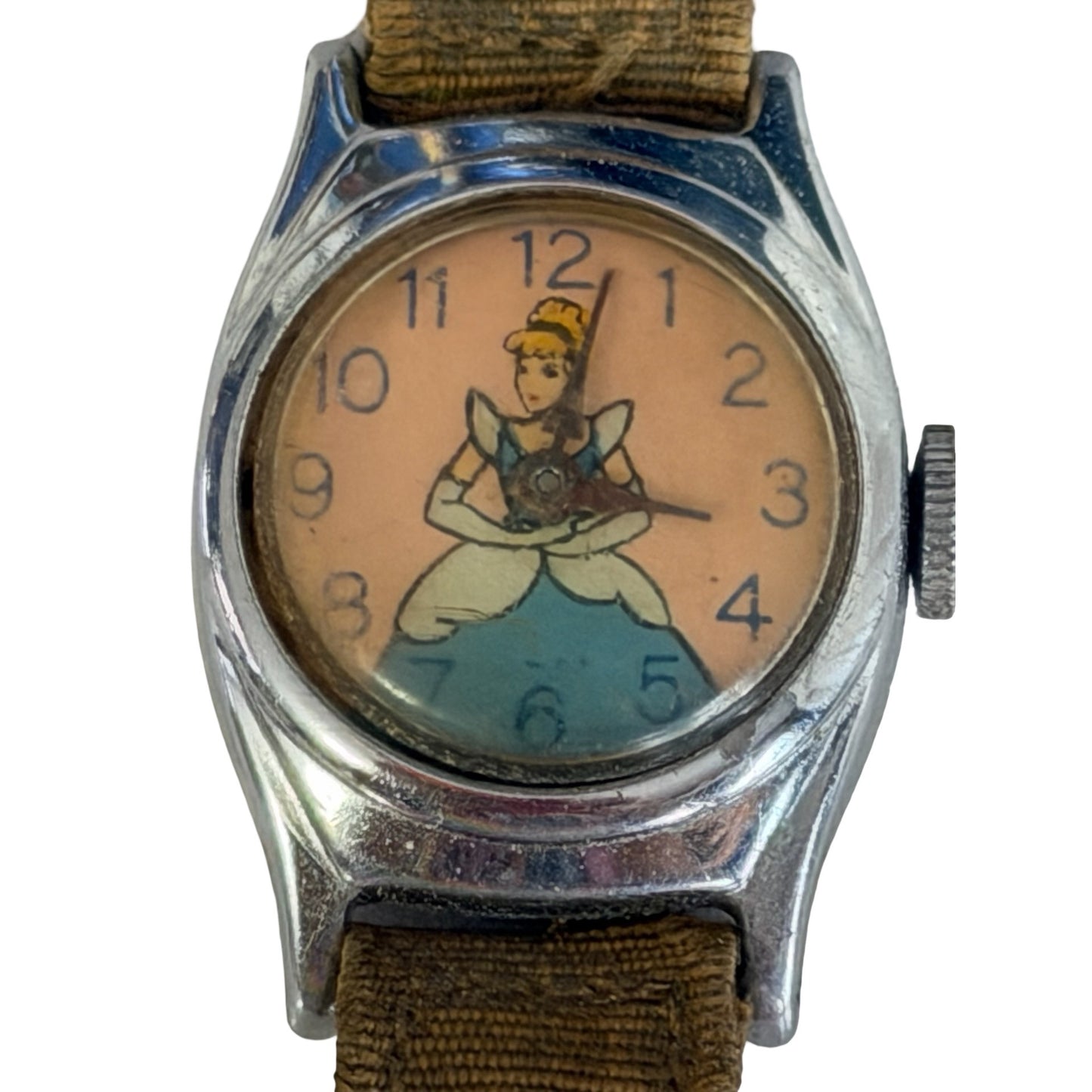 Vintage US Time Cinderella Children's Wind Up Wristwatch Original Band Untested Parts Repair