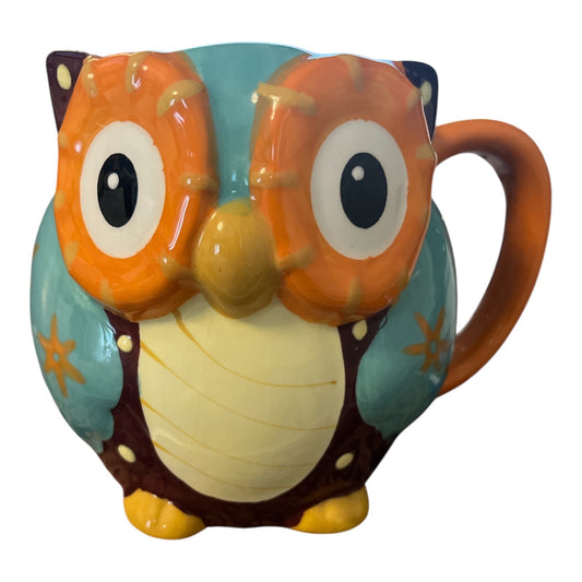 Vintage Owl Shaped Ceramic Coffee Mug Colorful Retro Owl Cup 4” x 3.5”