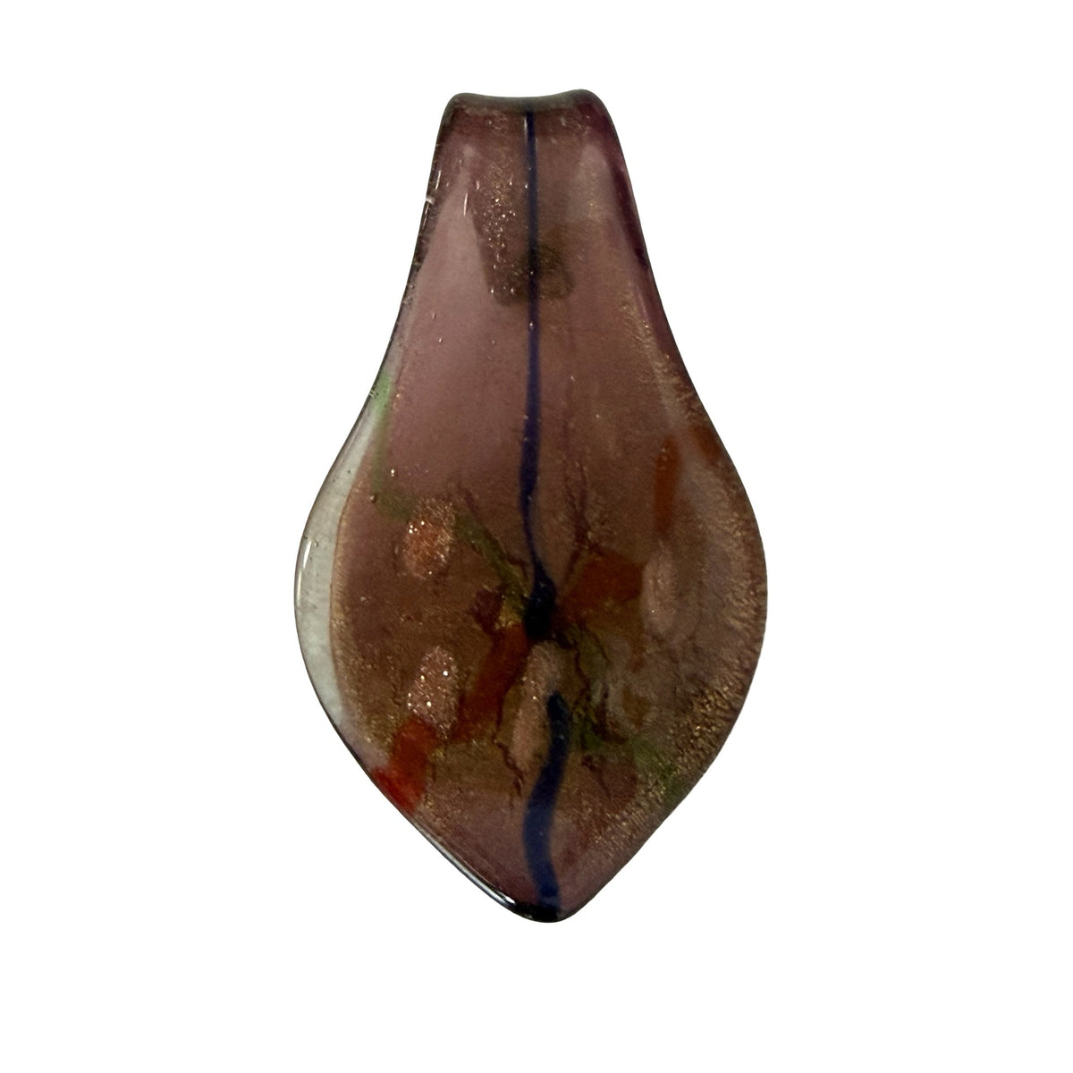 Handcrafted Art Glass Pendant Purple Gold Foil Teardrop Necklace Charm