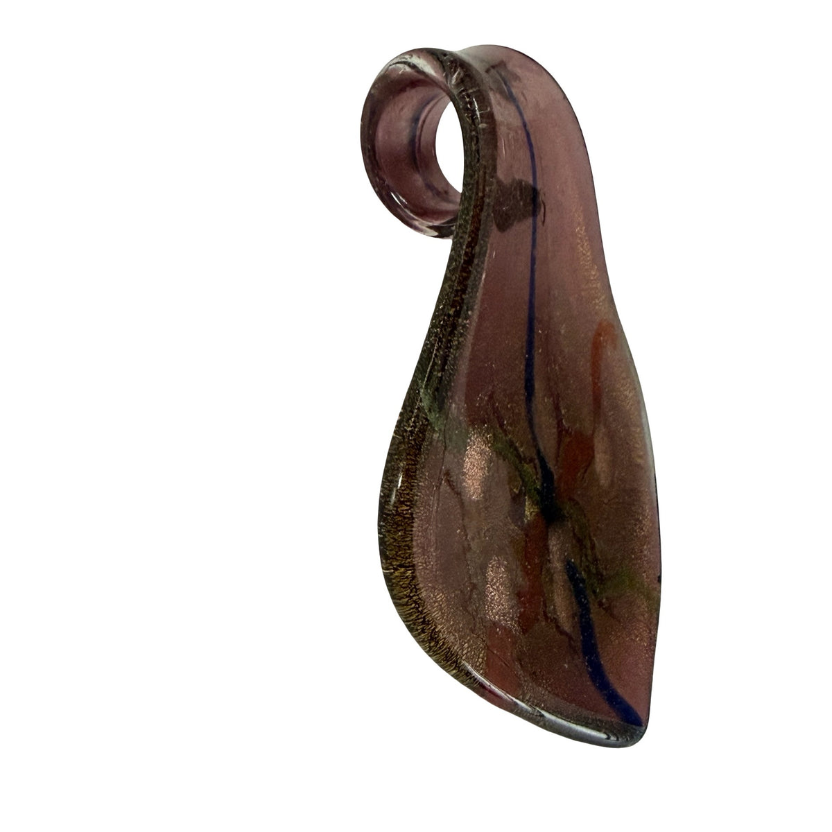 Handcrafted Art Glass Pendant Purple Gold Foil Teardrop Necklace Charm