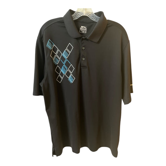 Slazenger Black Golf Polo Shirt – Size XL – Blue & White Diamond Pattern – 24 x 29.5”