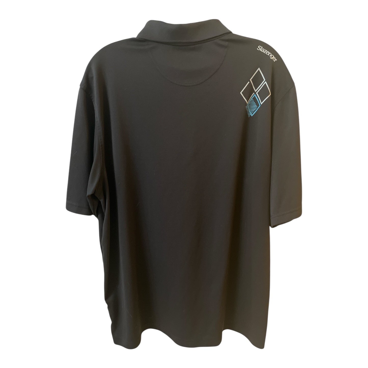 Slazenger Black Golf Polo Shirt – Size XL – Blue & White Diamond Pattern – 24 x 29.5”