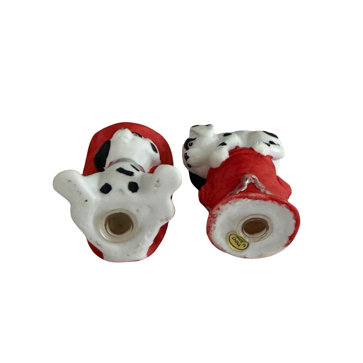 Young's Inc Vintage Hand Painted Dalmatian Dog Salt & Pepper Shakers Firefighter Theme w Box