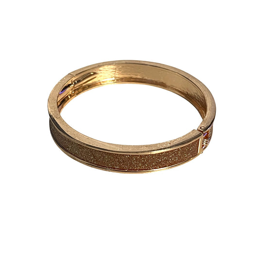 Rose Gold Tone Glitter Bangle Bracelet Hinged Clasp Sparkle Inlay 2.5 Inch