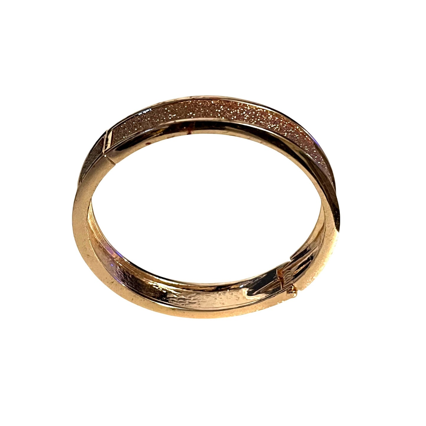 Rose Gold Tone Glitter Bangle Bracelet Hinged Clasp Sparkle Inlay 2.5 Inch
