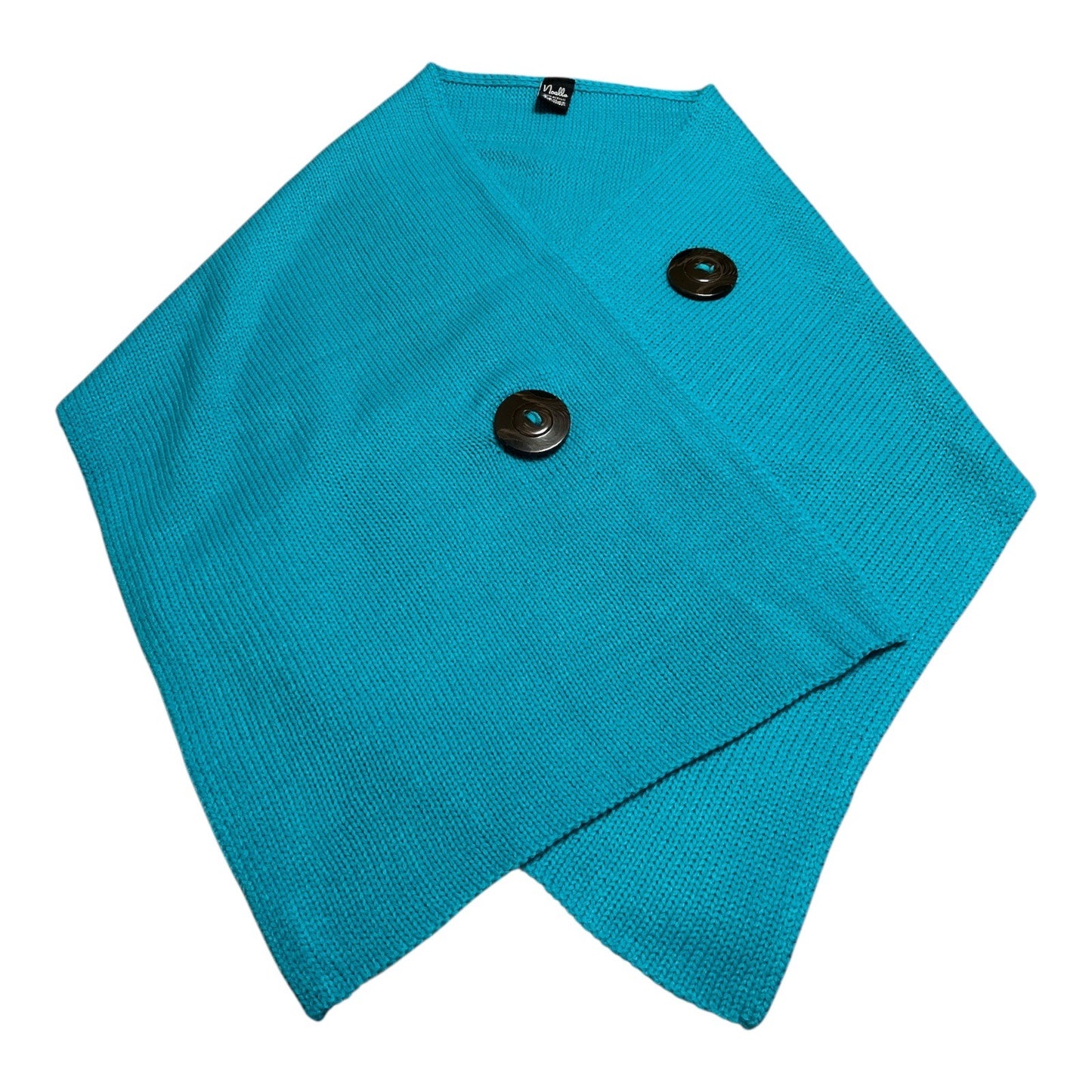 Noelle Turquoise Knit Wrap Shawl with Large Buttons 100% Acrylic