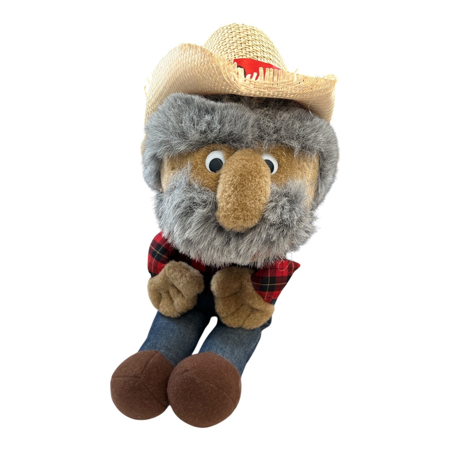 Vintage ShoGun Red Plush Hillbilly Grandpa Doll with Straw Hat 16”