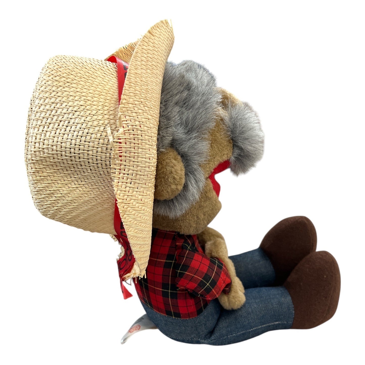 Vintage ShoGun Red Plush Hillbilly Grandpa Doll with Straw Hat 16”