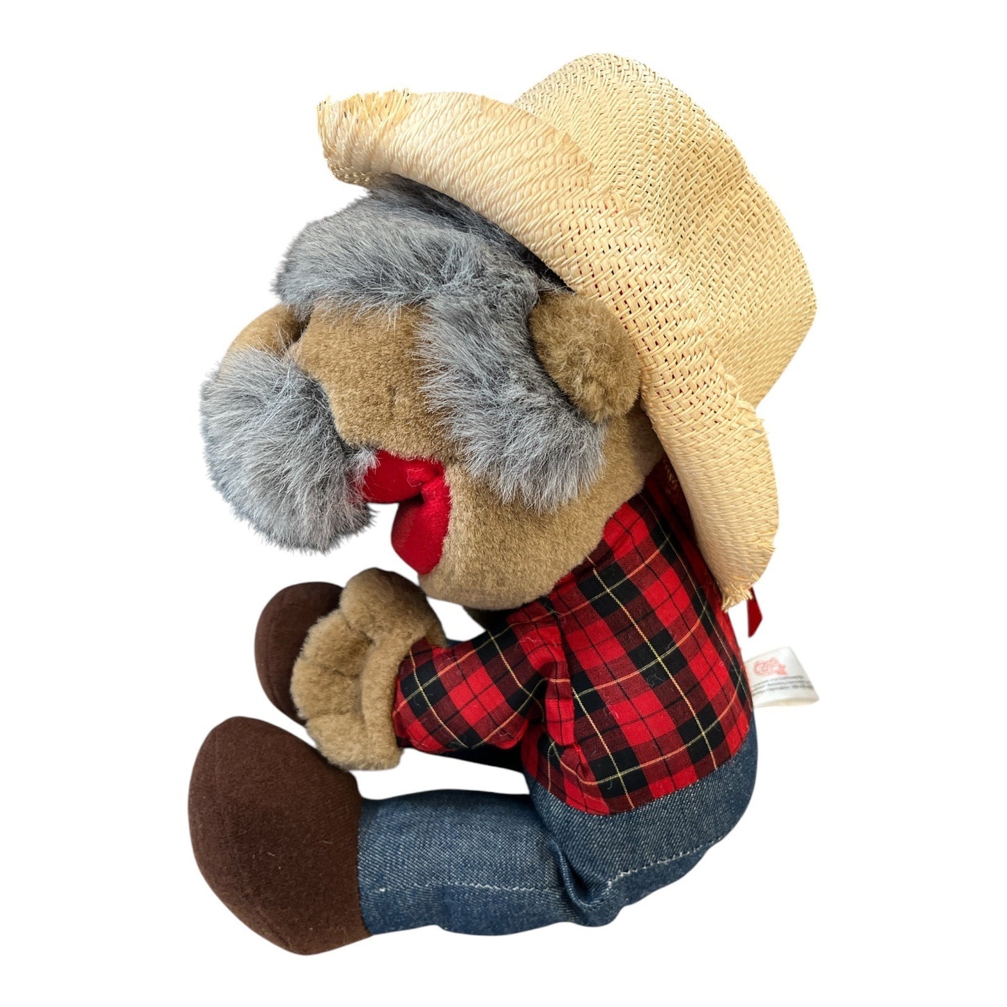 Vintage ShoGun Red Plush Hillbilly Grandpa Doll with Straw Hat 16”