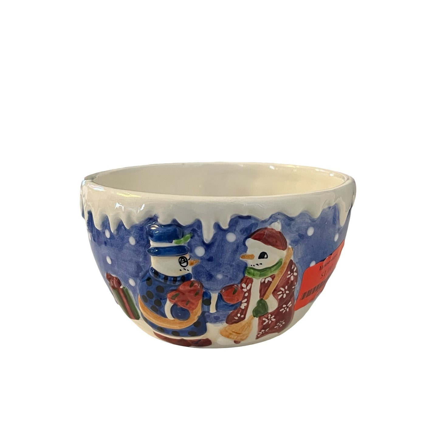 Bliek Snow People Ceramic Bowl 1999 Hand Painted Snowman Holiday Candy Dish