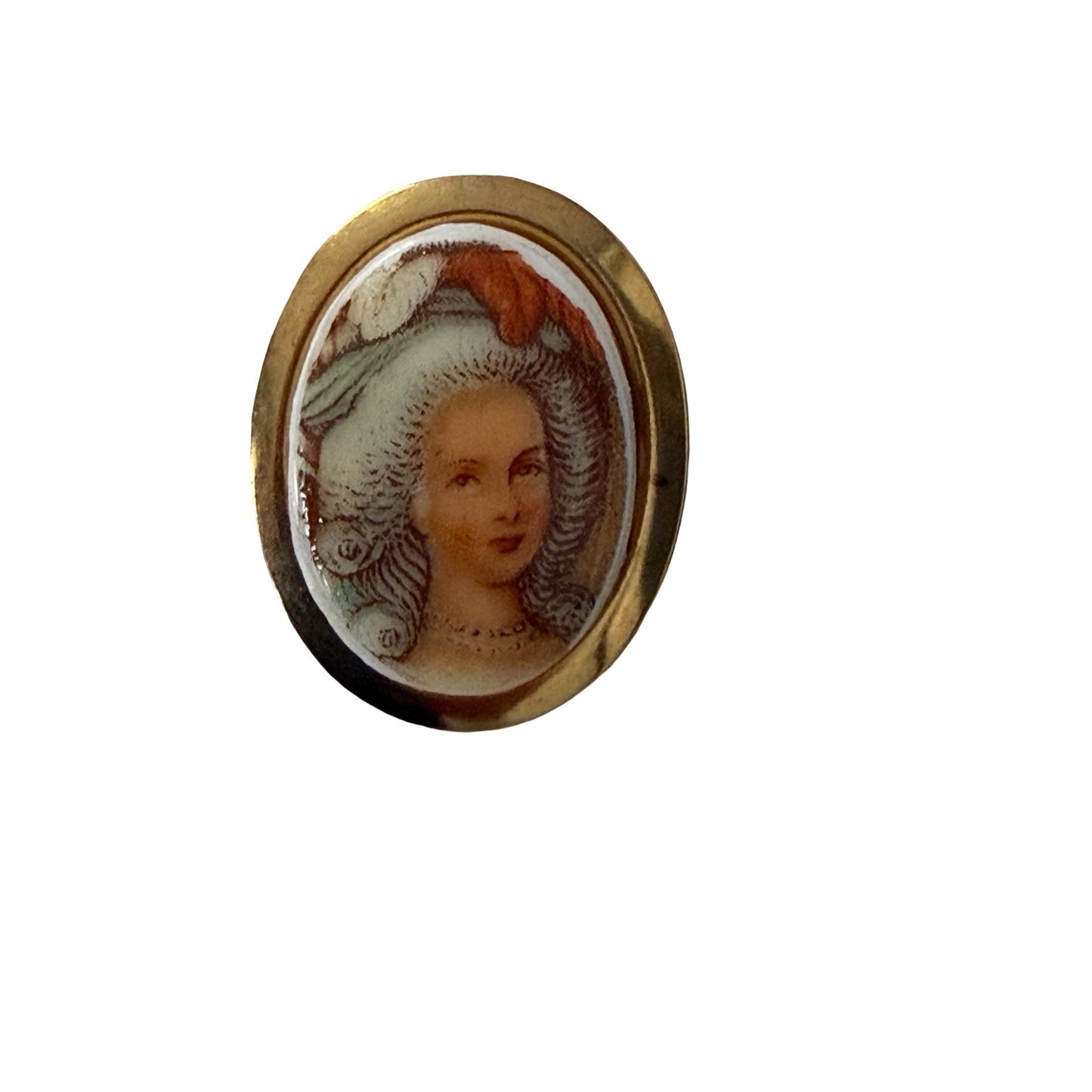 Vintage Victorian Lady Portrait Cameo Brooch Gold Tone Oval Pin