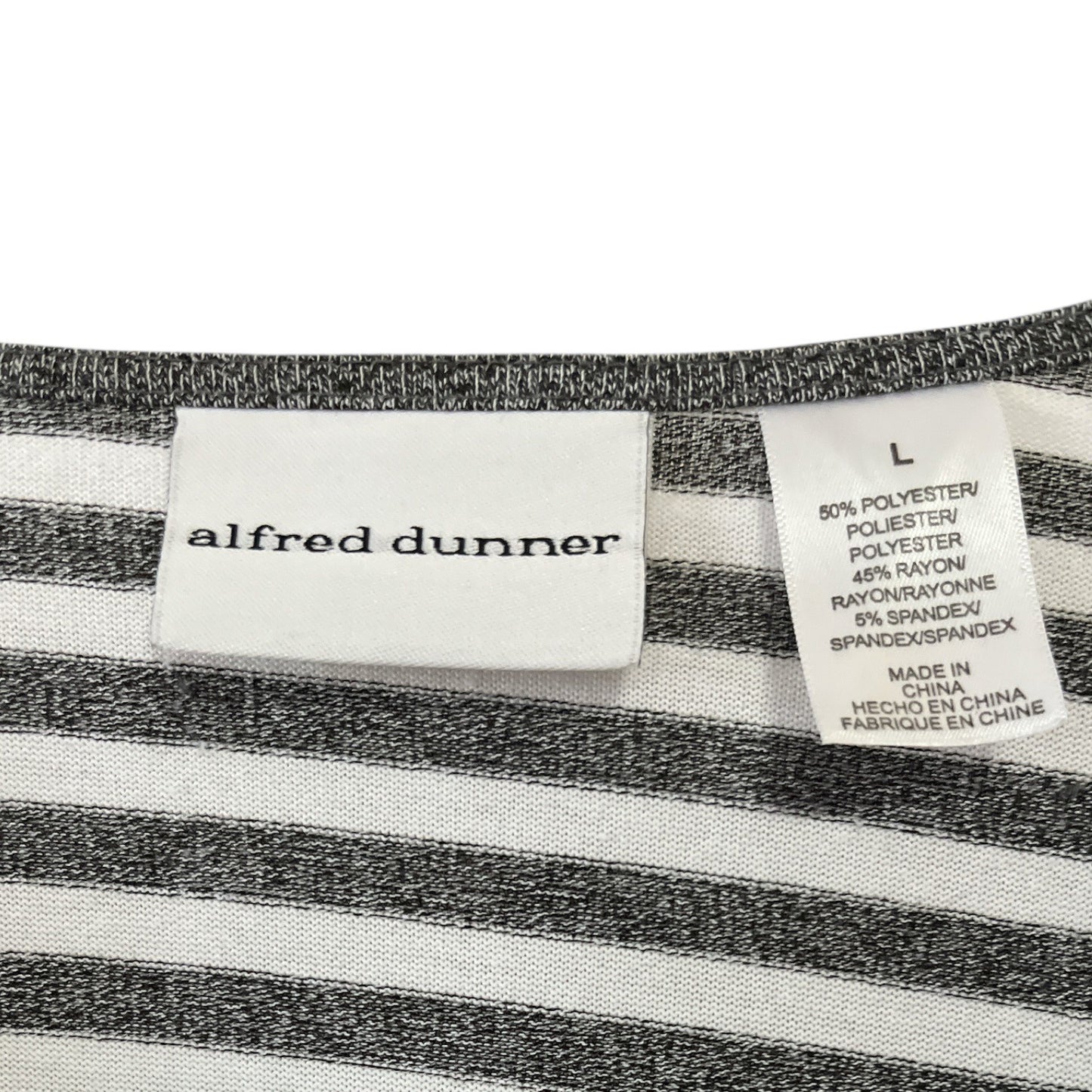 Alfred Dunner Women’s Size L Gray & White Stripe 2-Piece Top with Necklace