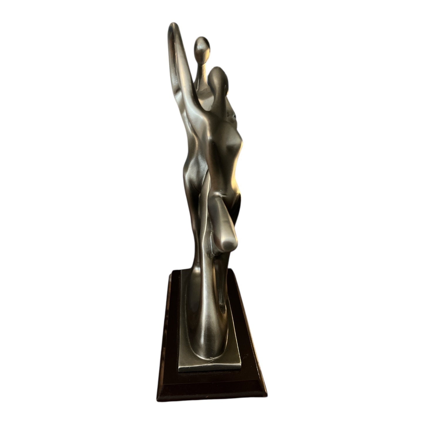 Vintage 1980s Herco Enterprises Modern Dance Sculpture – Silver Resin Couple on Wood Base