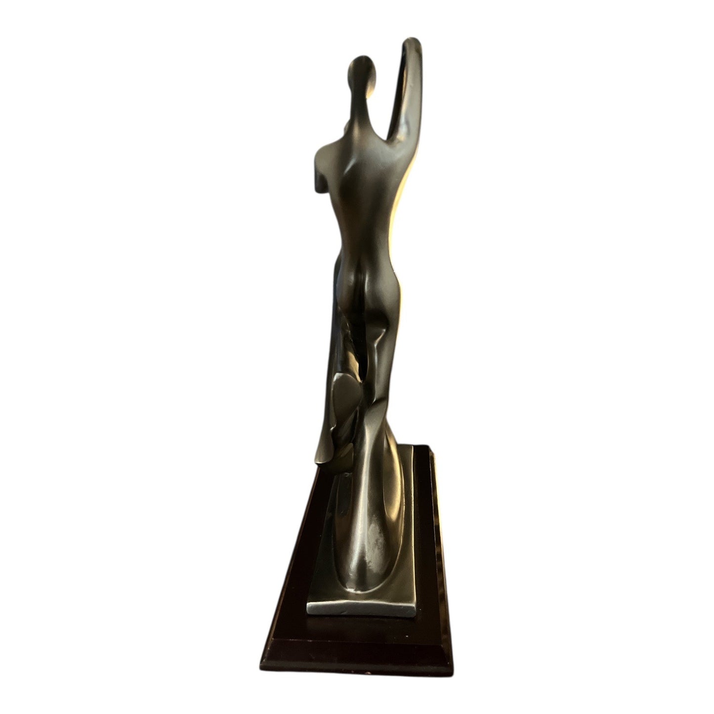 Vintage 1980s Herco Enterprises Modern Dance Sculpture – Silver Resin Couple on Wood Base