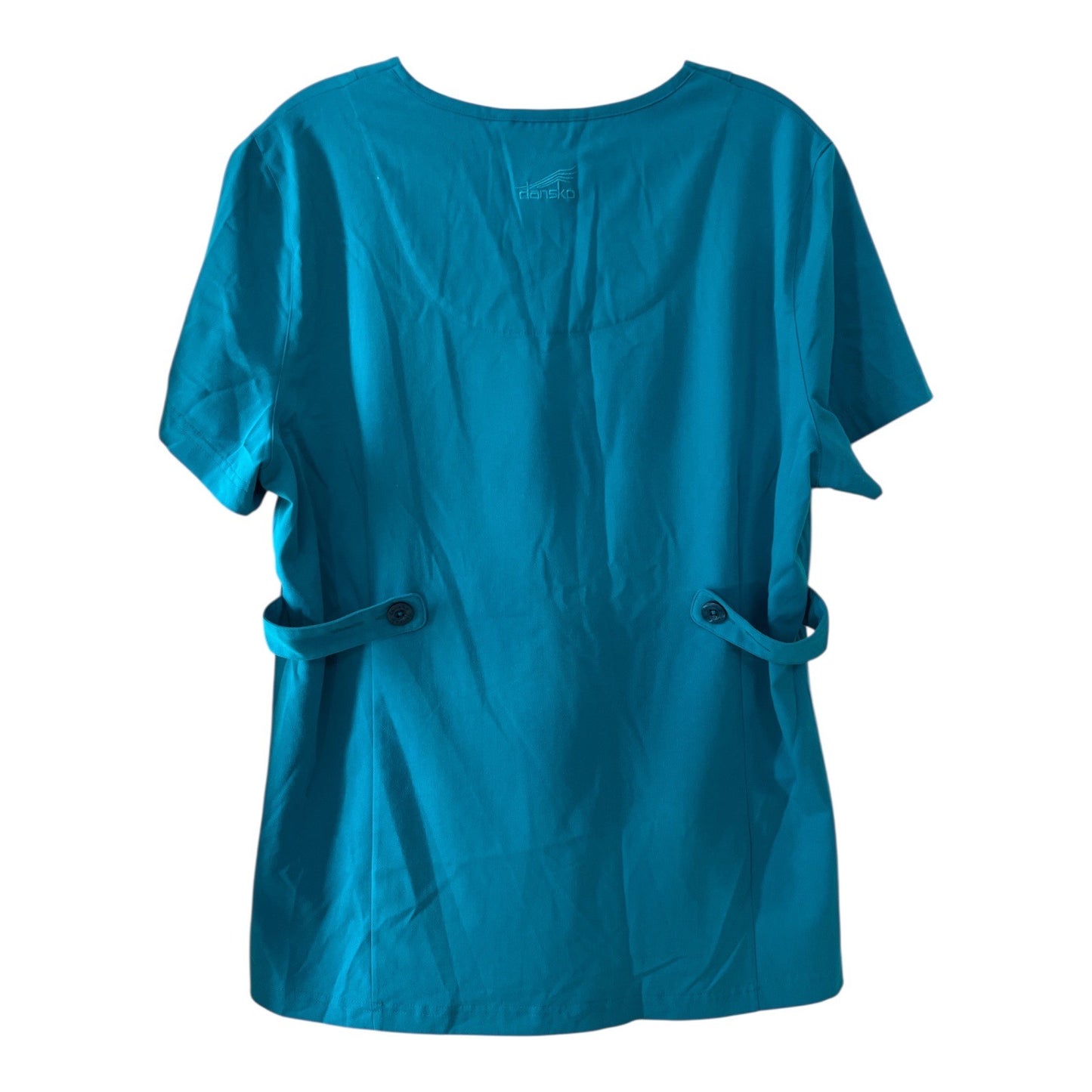 Dansko Women’s Size L Teal Scrub Top with Floral Trim Pockets