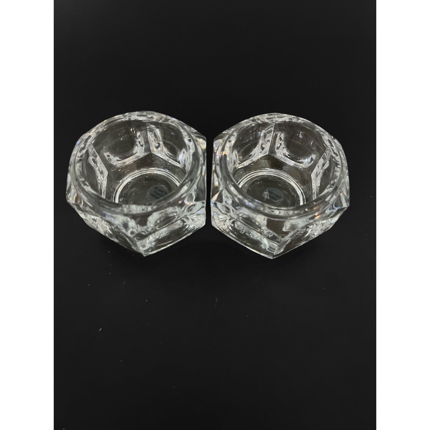 Vintage Elements Czech Crystal Candle Holders Pair 3.5" Faceted Glass Votive Late 1990s