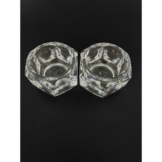Vintage Elements Czech Crystal Candle Holders Pair 3.5" Faceted Glass Votive Late 1990s