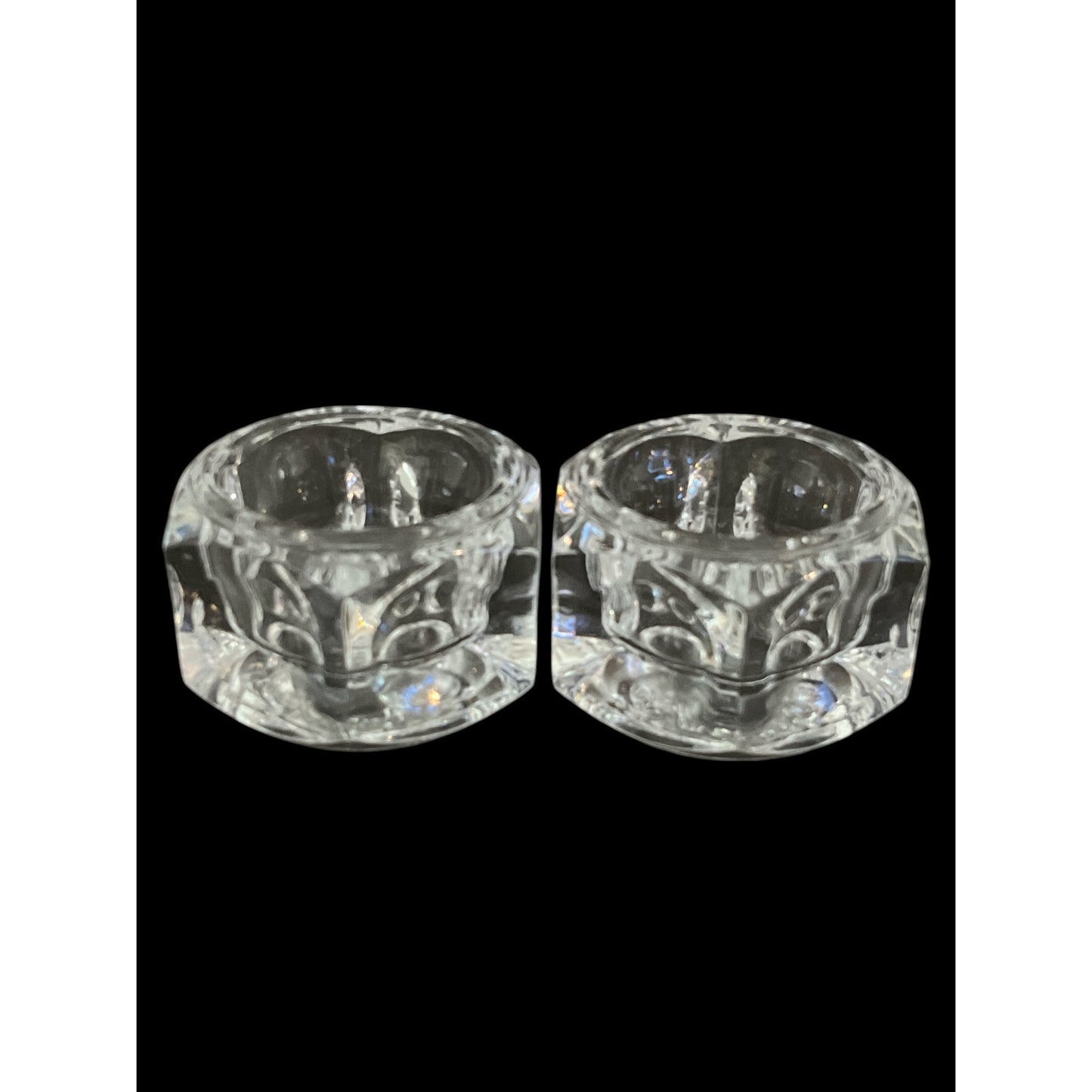 Vintage Elements Czech Crystal Candle Holders Pair 3.5" Faceted Glass Votive Late 1990s