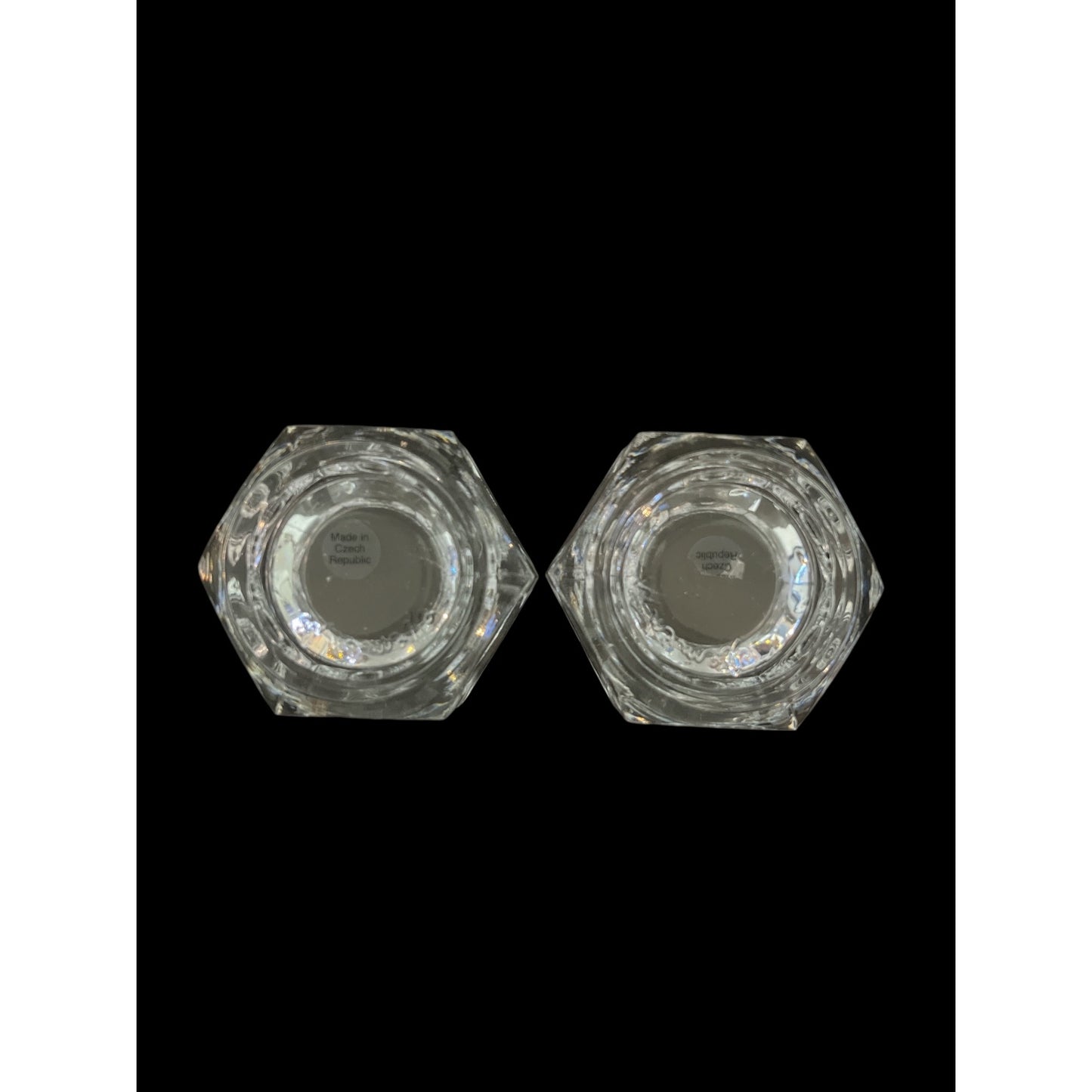 Vintage Elements Czech Crystal Candle Holders Pair 3.5" Faceted Glass Votive Late 1990s