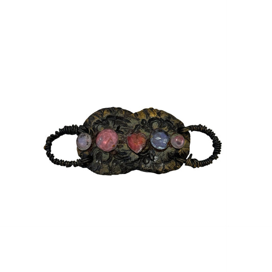 Vintage Nina Vetouli Handmade Greece Scarf Buckle Slide Heart Floral Artisan