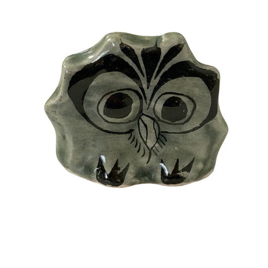 Vintage Mexican Tonala Pottery Miniature Owl Figurine Hand Painted 1.5 Inch