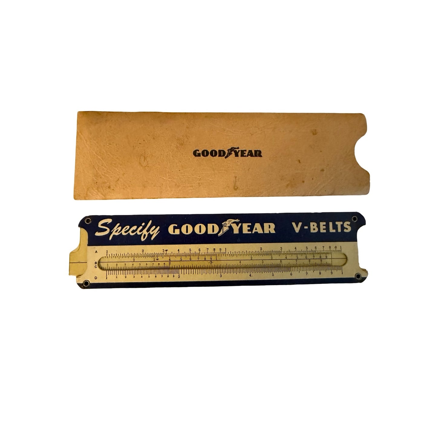 Vintage Goodyear V-Belt Measuring Gauge Tool Slide Rule Belt Size Finder Akron Ohio