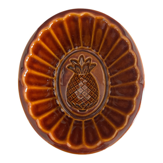 Vintage 1970s–1980s Brown Glazed Ceramic Pineapple Mold – Wall Hanging Kitchen Decor – 7.25”