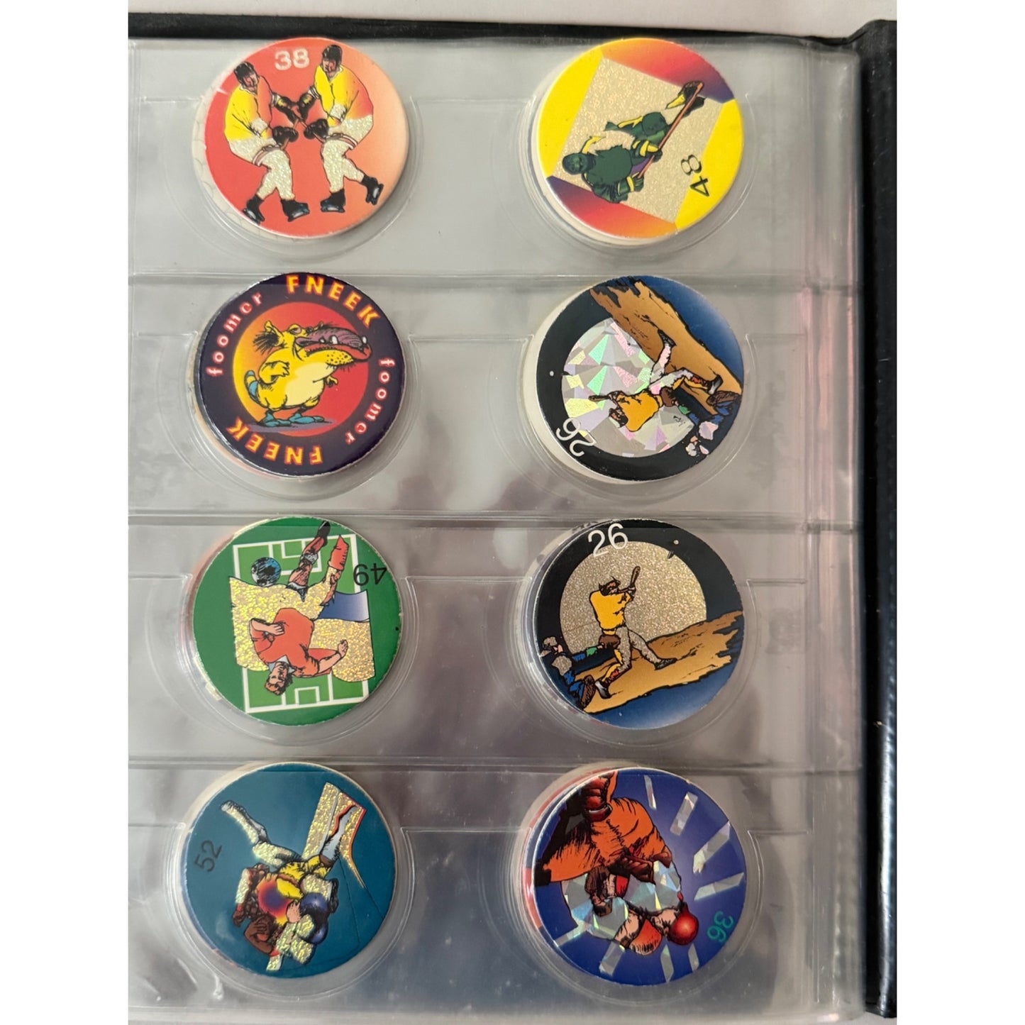 Vintage CAP Album Milk Caps Pogs Portfolio Binder with 29 Pogs 8 Pages Black