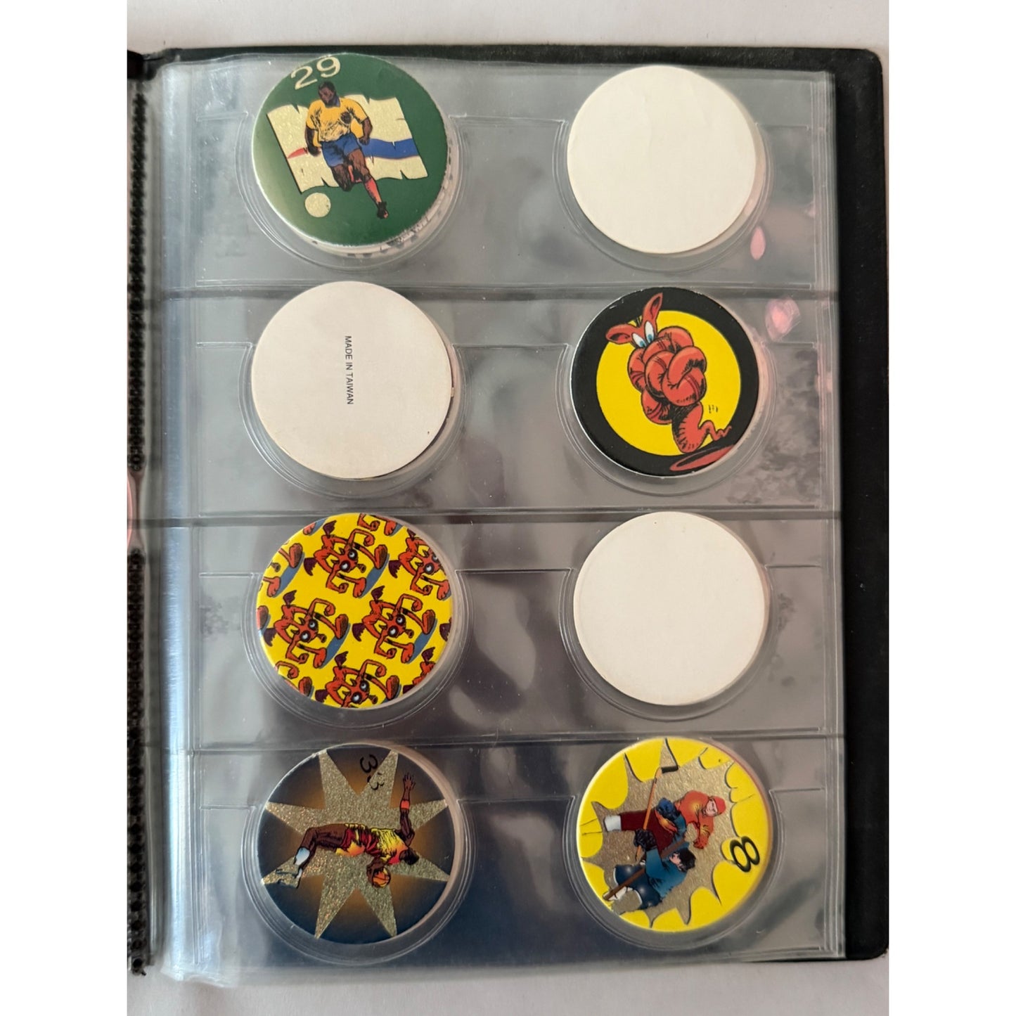 Vintage CAP Album Milk Caps Pogs Portfolio Binder with 29 Pogs 8 Pages Black