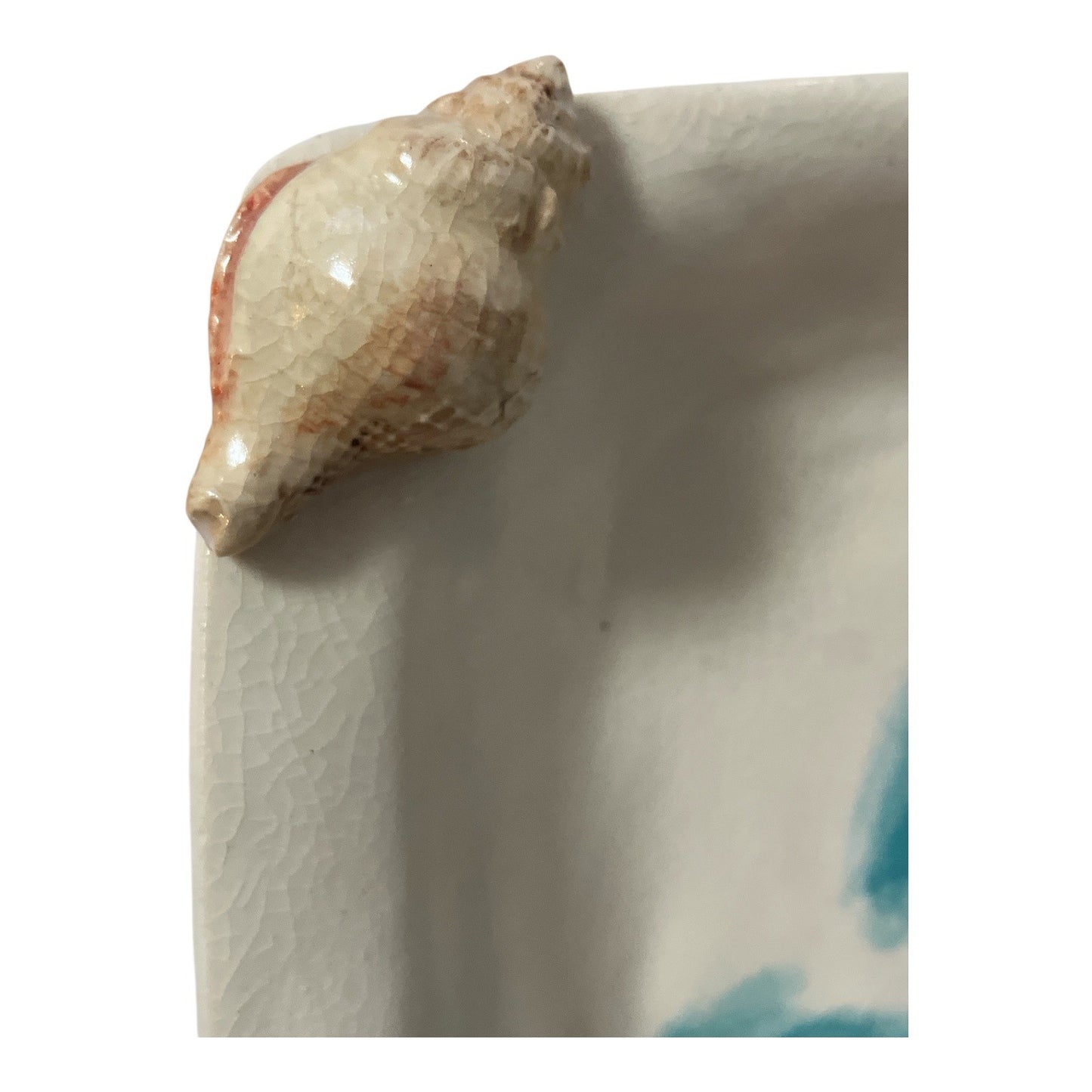 Coastal Ceramic Turtle Shell Dish with Seashell Corners Nautical Decor