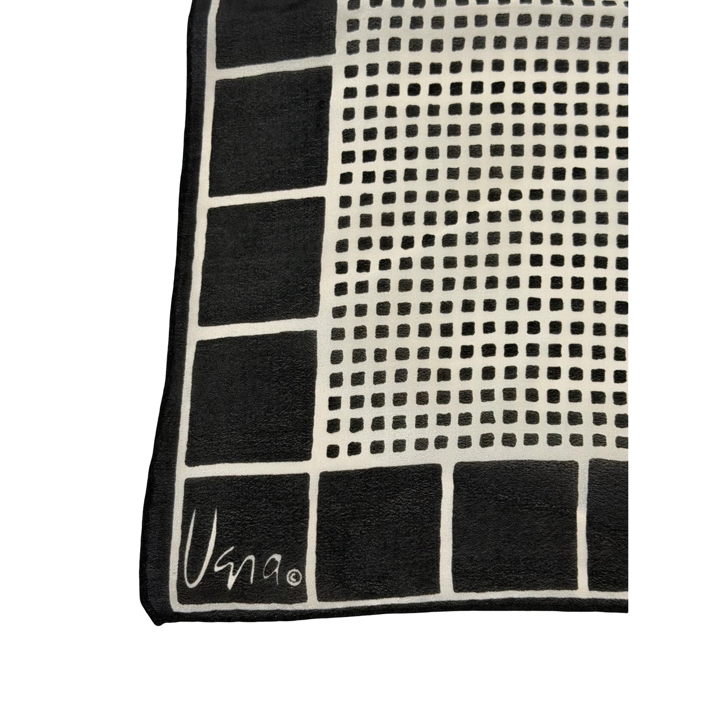Vera Black White Geometric Grid Print Square Scarf 24" Satin Feel Neck Scarf