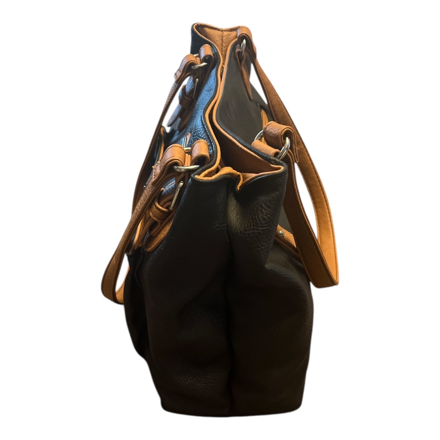 MultiSac Black & Tan Shoulder Bag – Faux Leather – Unused – 2000s – 9.5 x 15 in – 9.5” Drop