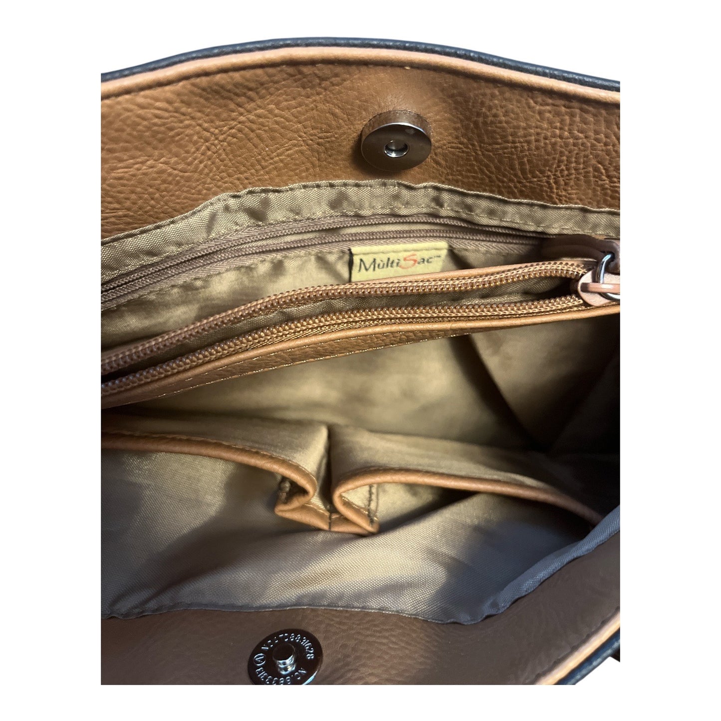 MultiSac Black & Tan Shoulder Bag – Faux Leather – Unused – 2000s – 9.5 x 15 in – 9.5” Drop