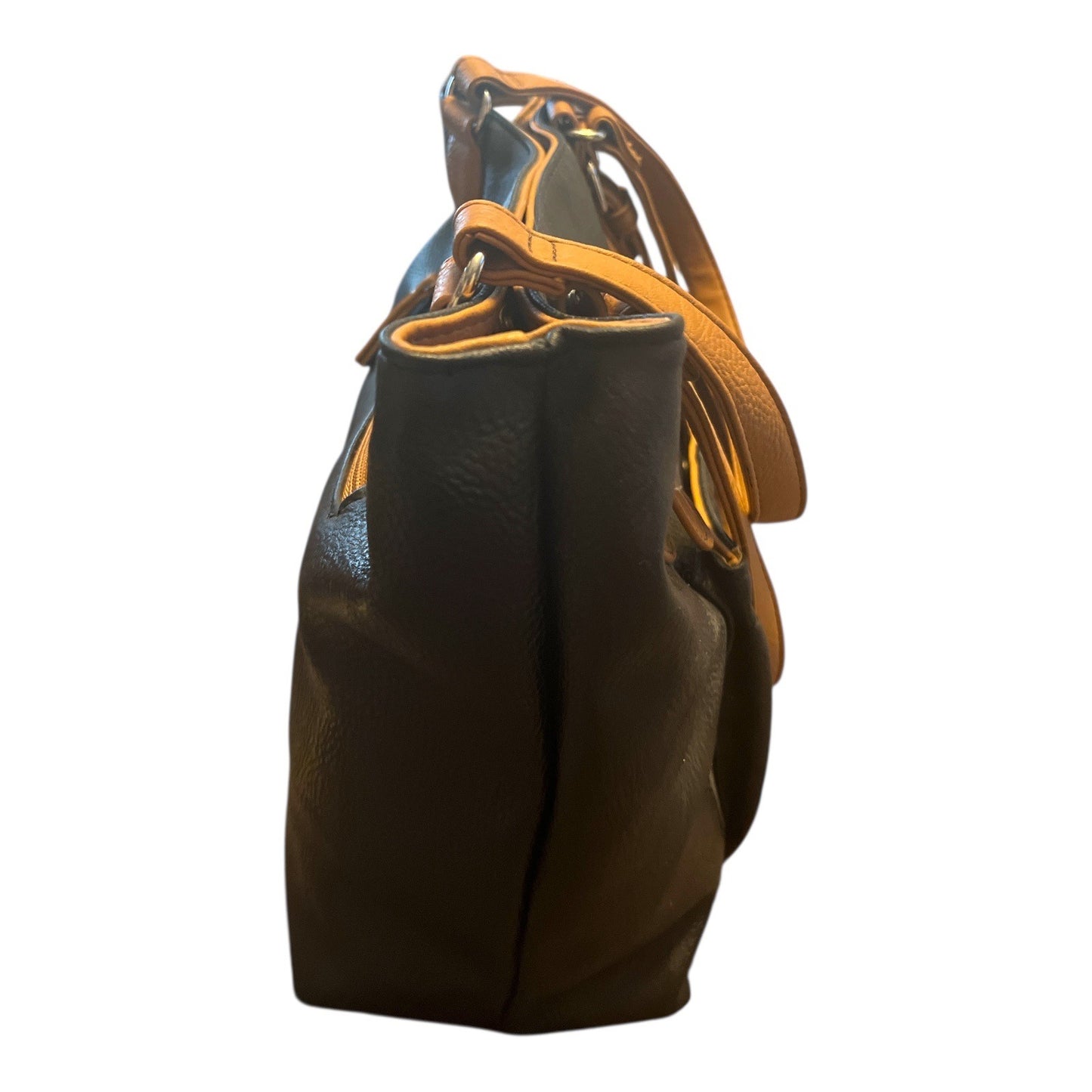 MultiSac Black & Tan Shoulder Bag – Faux Leather – Unused – 2000s – 9.5 x 15 in – 9.5” Drop