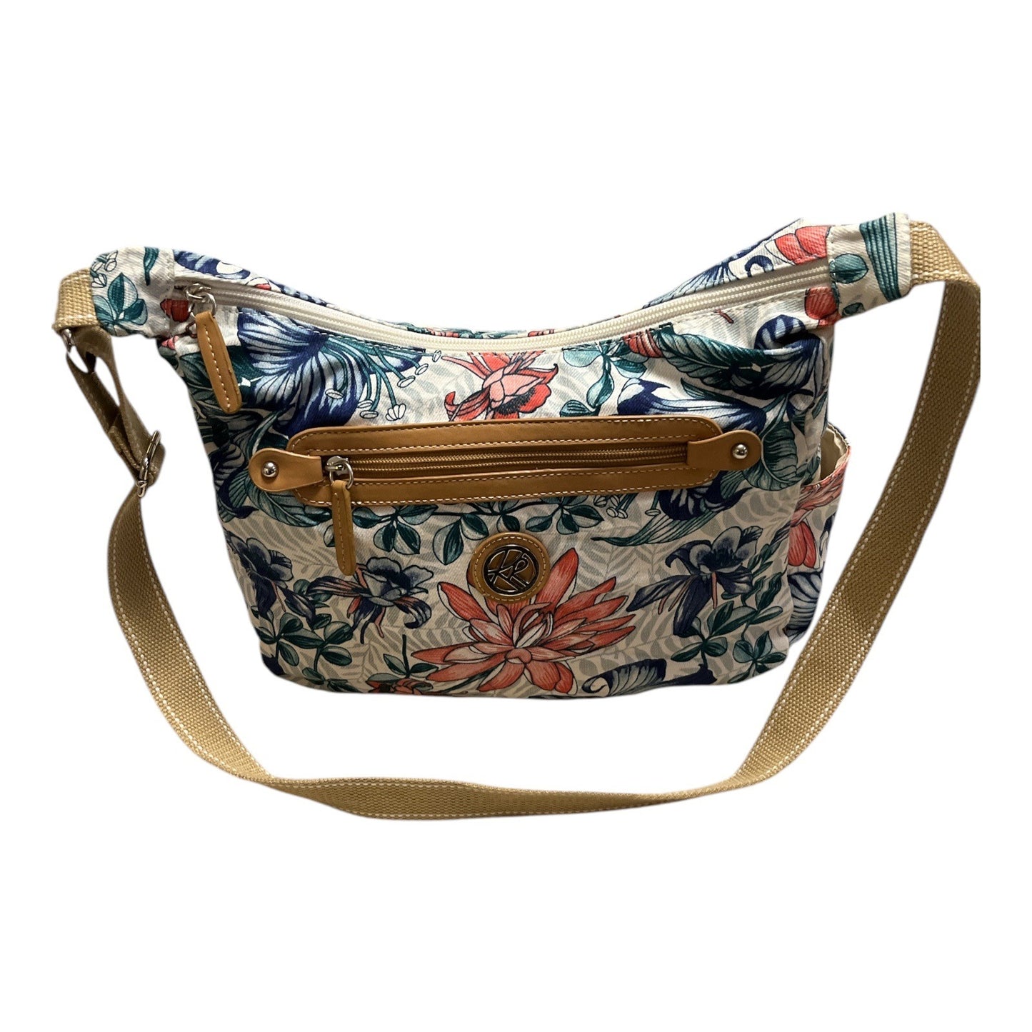 Kim Rogers Floral Crossbody Shoulder Bag Tan Strap