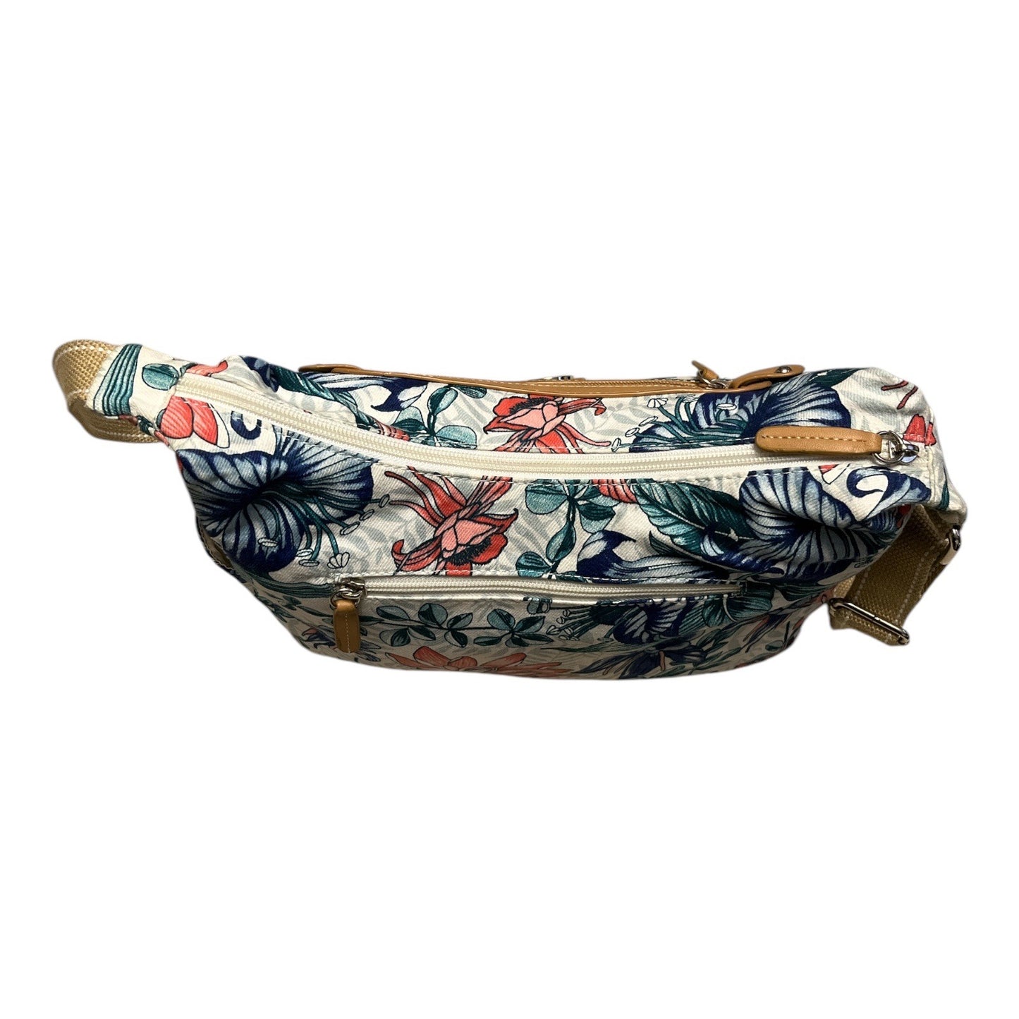 Kim Rogers Floral Crossbody Shoulder Bag Tan Strap