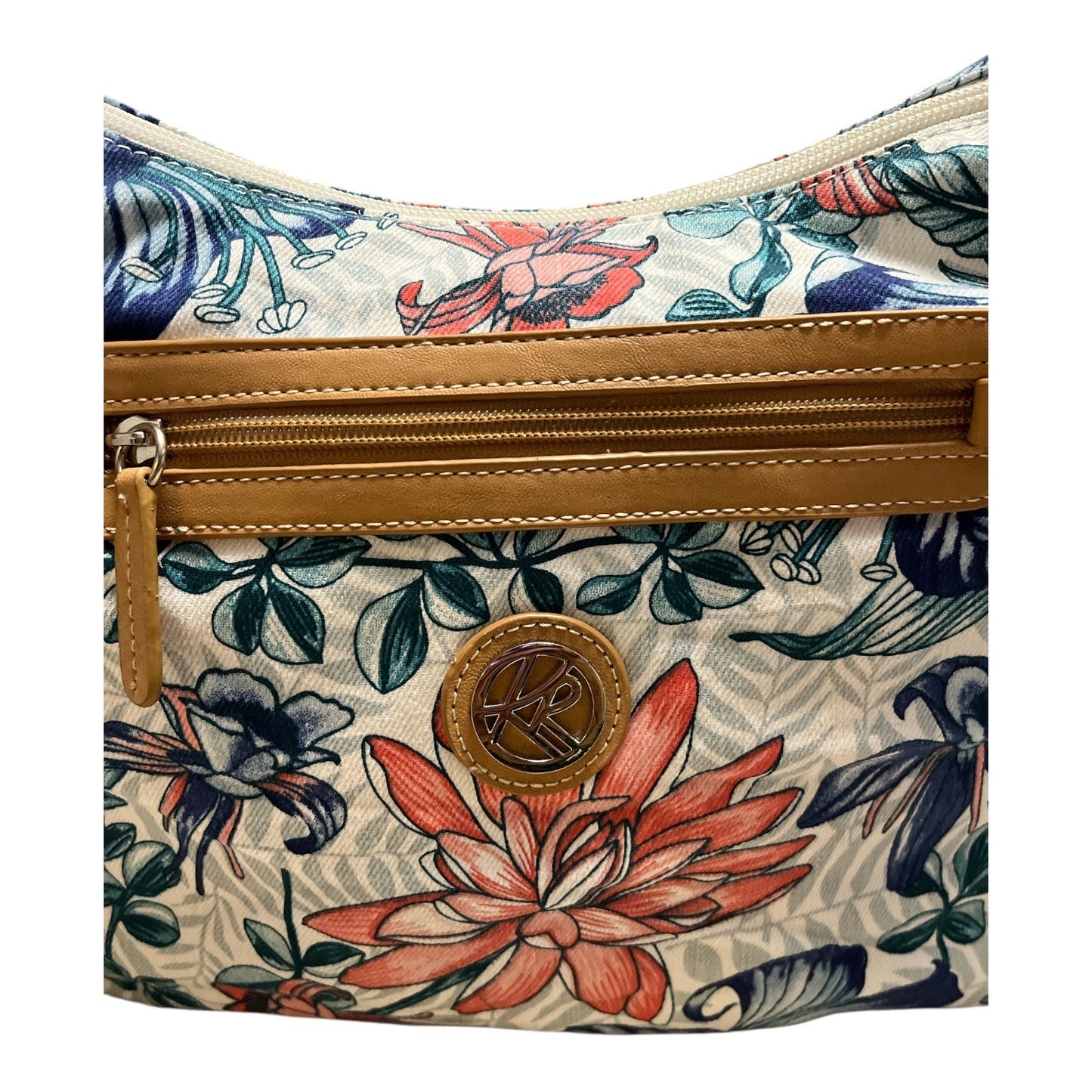 Kim Rogers Floral Crossbody Shoulder Bag Tan Strap