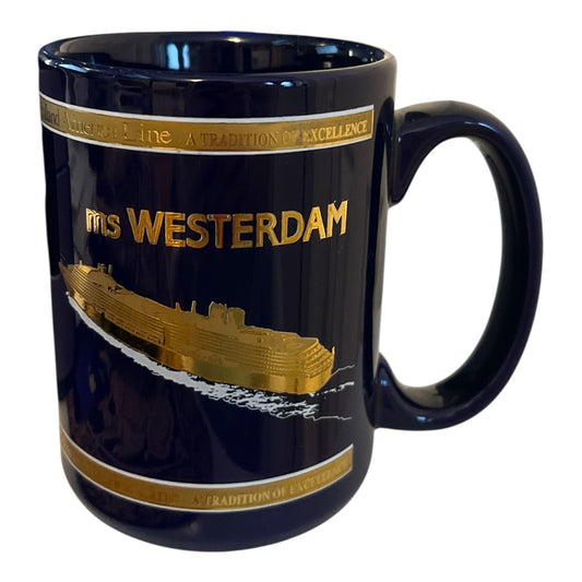 VTG Holland America Line ms Westerdam Cruise Ship Mug – Navy with Gold Trim – 4.5"