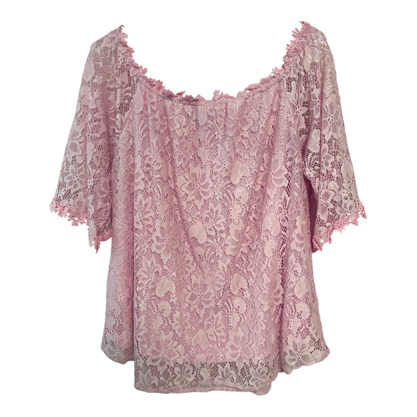 Women’s Pink Floral Lace Top – Off-Shoulder Style – Miholl XXL