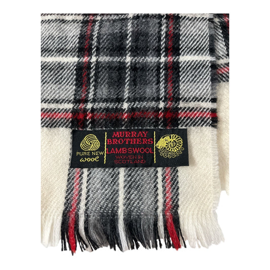 Murray Brothers Scotland Lambswool Tartan Scarf – Black, Red & White Plaid – 53” x 9” – Early 2000s