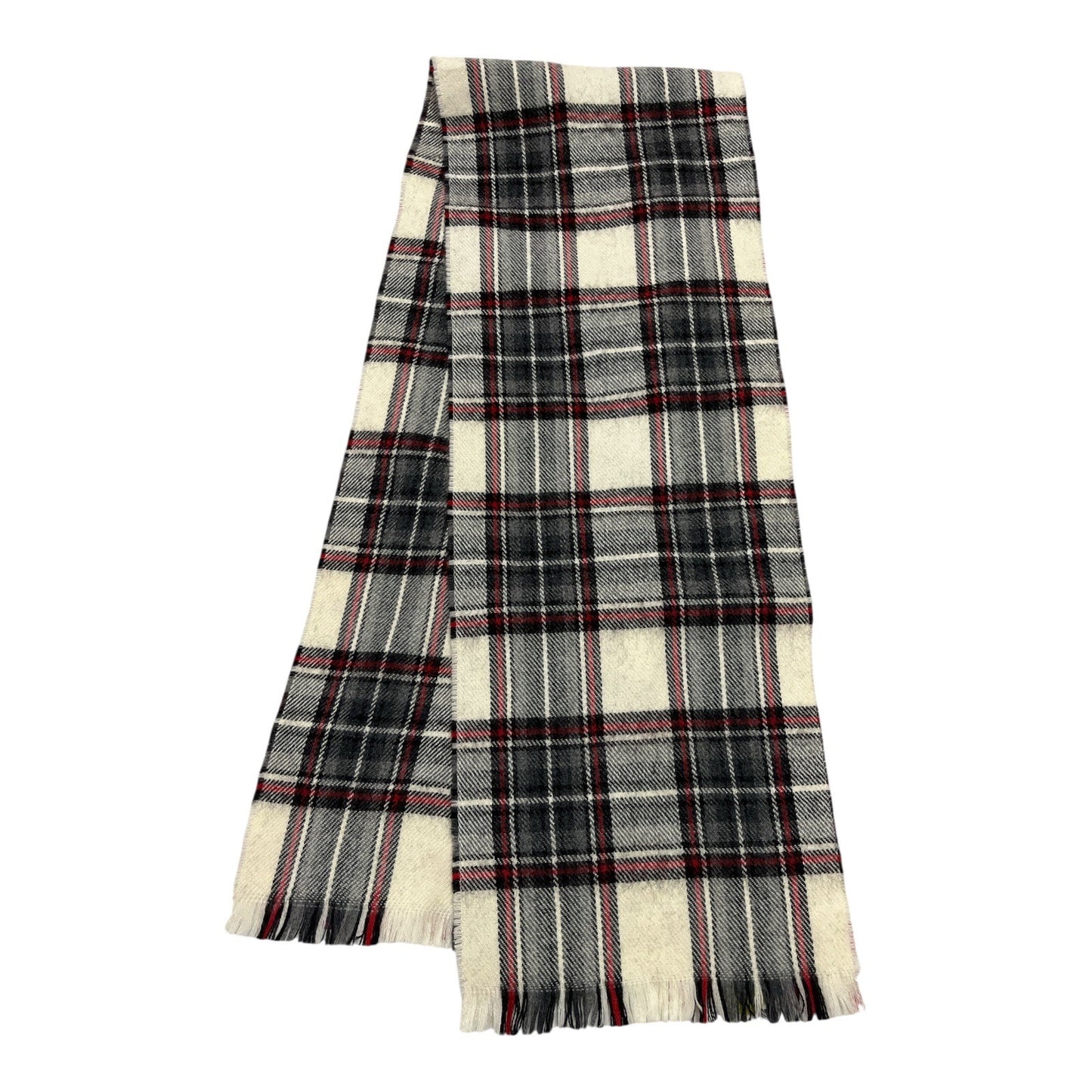 Murray Brothers Scotland Lambswool Tartan Scarf – Black, Red & White Plaid – 53” x 9” – Early 2000s