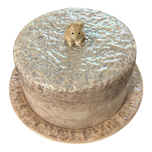 VTG Sylva Ceramics England Covered Cheese Dish with Mouse Handle | Iridescent Glaze | Vintage Pottery
