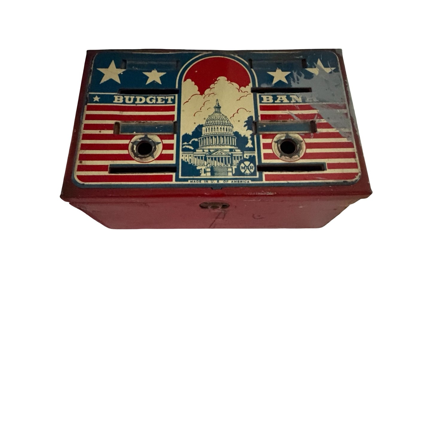 Vintage Marx MAR Tin Budget Bank Patriotic Capitol Coin Bank 1940s