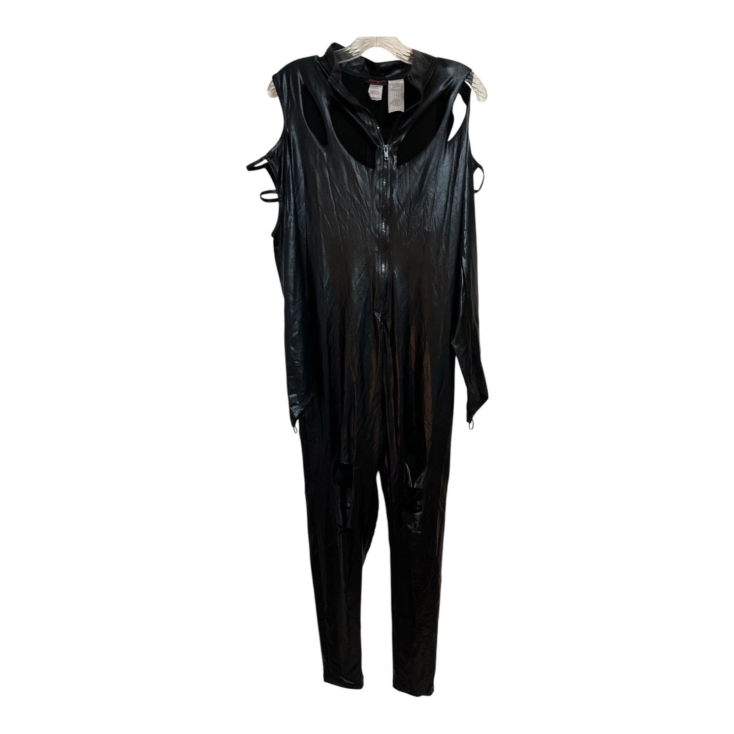 Dreamgirl “Cat Fight” Costume – Size XL – Black Metallic Jumpsuit with Tail – Whip & Bonus Mask – 2000s