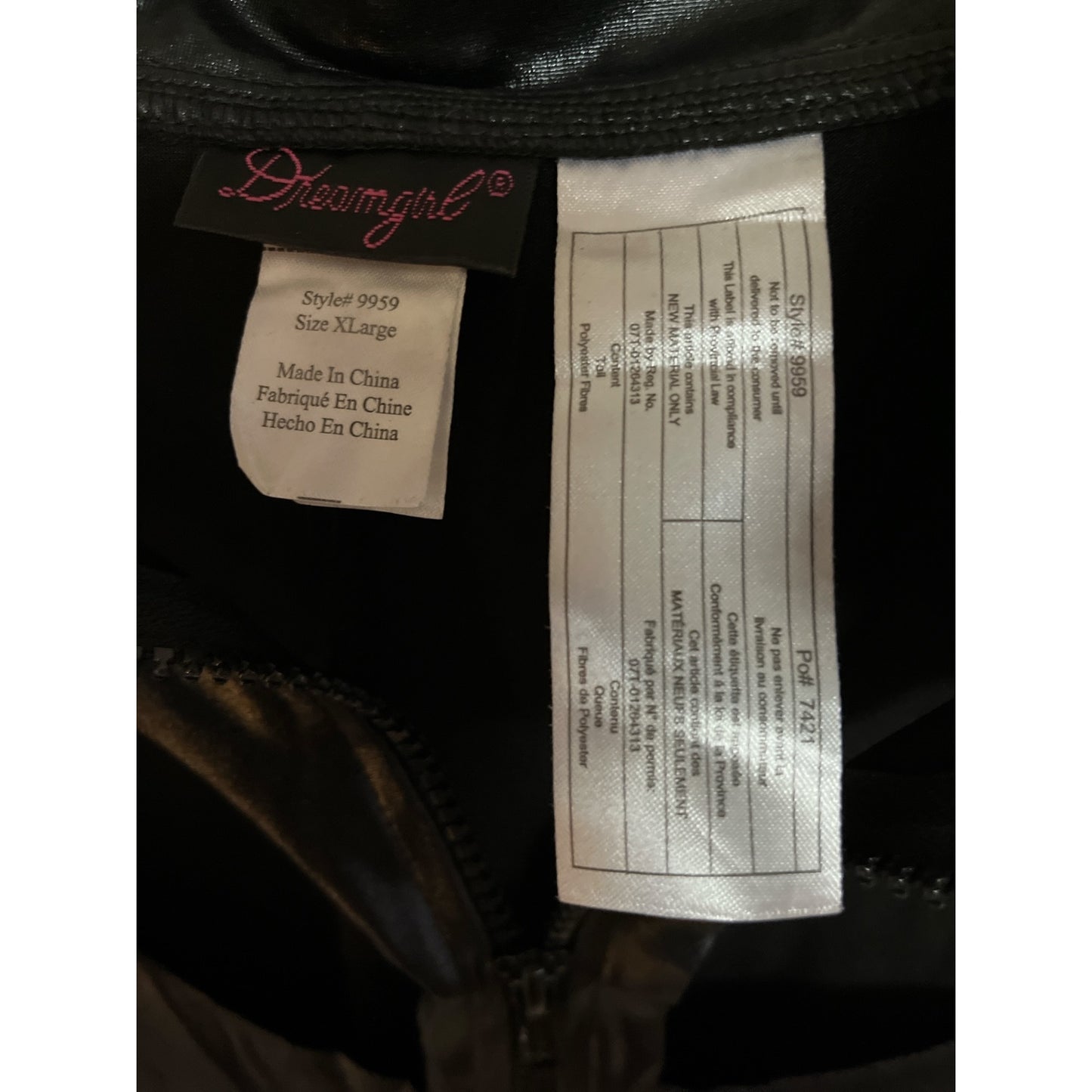 Dreamgirl “Cat Fight” Costume – Size XL – Black Metallic Jumpsuit with Tail – Whip & Bonus Mask – 2000s
