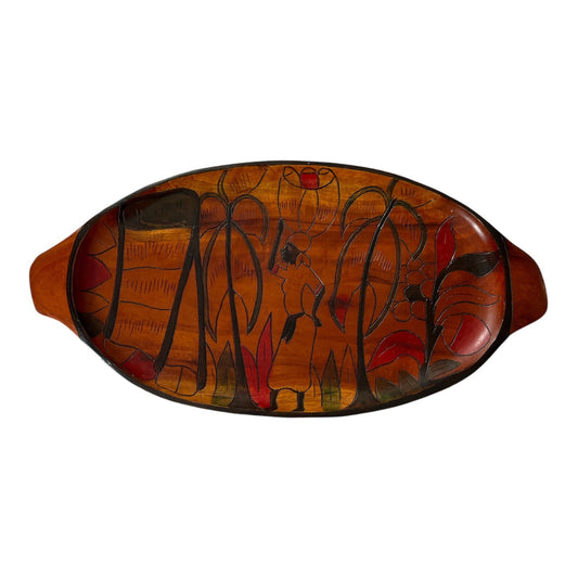 Vintage Hand-Carved & Painted Wooden Serving Tray – African Folk Art