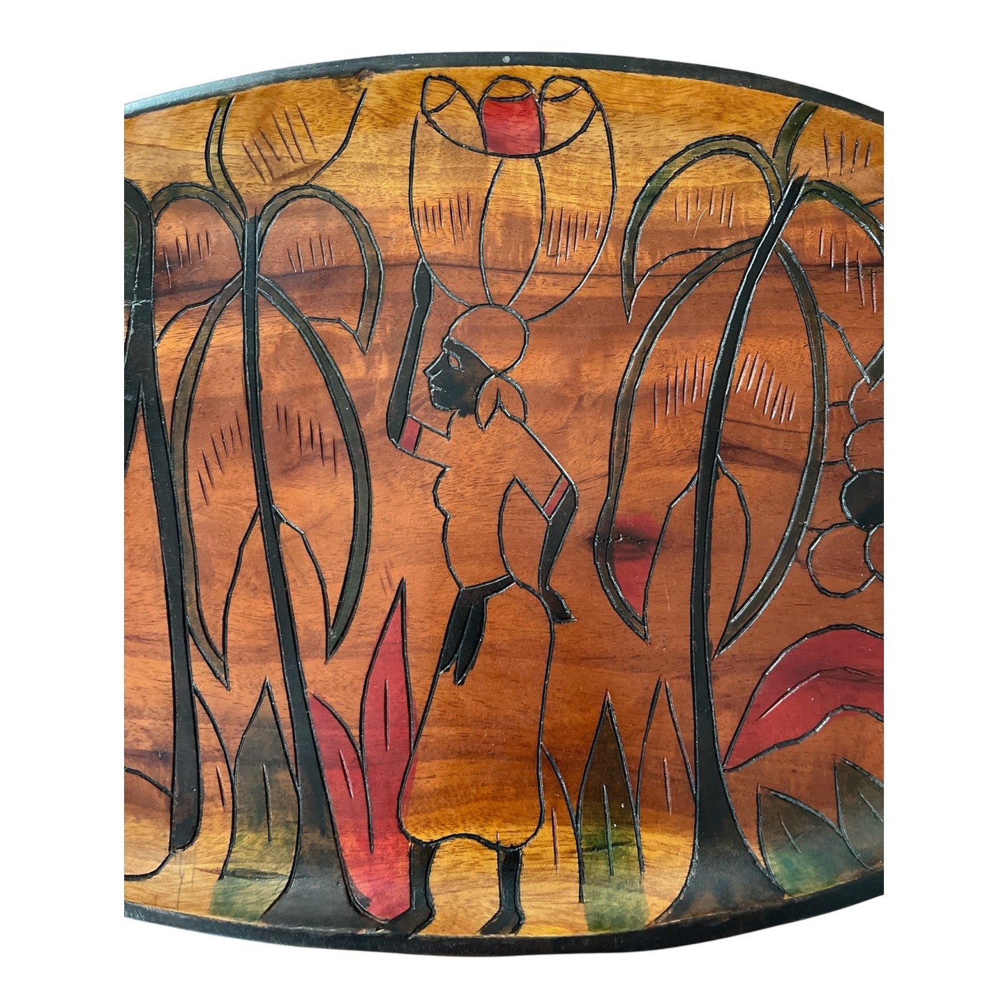 Vintage Hand-Carved & Painted Wooden Serving Tray – African Folk Art